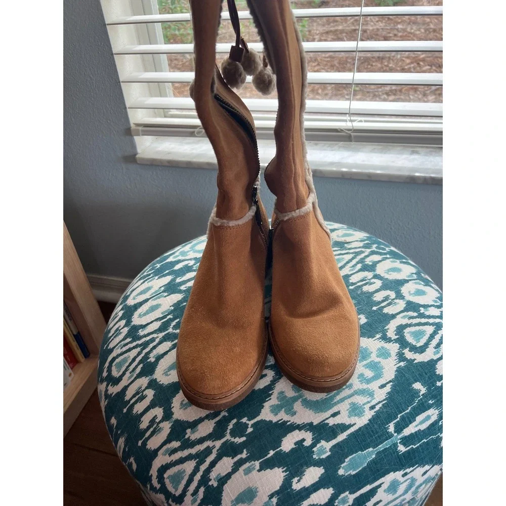 Timberland Suede Boots Tall Knee High Shearling Trim‎ Brown Boots